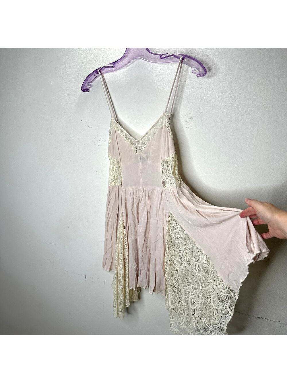 Catch Me Light Pink & Cream Lace Babydoll Mini Dress Small